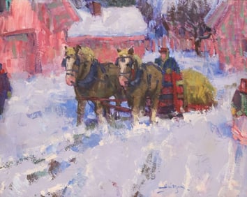SCOTT SWITZER (B.1960) HORSE-DRAWN HAY CART, 24" X 30"