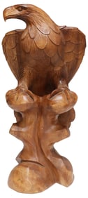 LARGE CARVED WOOD PERCHED EAGLE SCULPTURE, 24.5"H