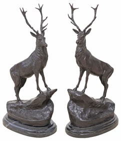 (2) AFTER JULES MOIGNIEZ PATINATED BRONZE STAGS