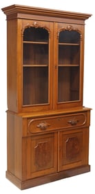 AMERICAN VICTORIAN WALNUT BUREAU BOOKCASE