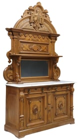 AMERICAN VICTORIAN CARVED WALNUT MARBLE-TOP SIDEBOARD, ST. LOUIS, MISSOURI