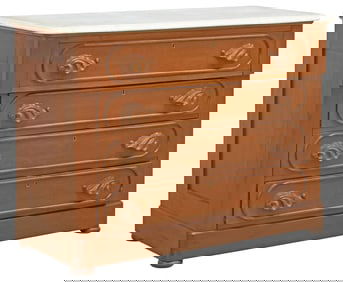 AMERICAN VICTORIAN MARBLE-TOP WALNUT COMMODE
