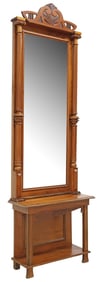 VICTORIAN CARVED WALNUT MIRRORED HALL STAND, 96"H