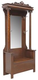 AMERICAN VICTORIAN CARVED OAK HALL TREE