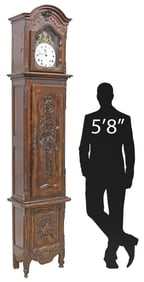 FRENCH PROVINCIAL CARVED WALNUT HARVEST MOTIF MORBIER CLOCK