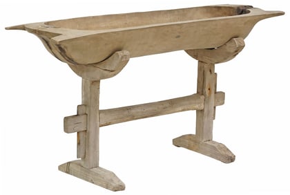 LARGE RUSTIC WOOD TRENCHER / DOUGH BOWL ON STAND