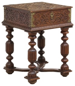 ENGLISH CARVED OAK BIBLE BOX ON STAND