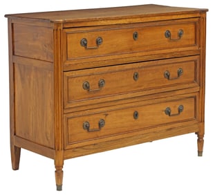 FRENCH LOUIS XVI STYLE WALNUT THREE-DRAWER COMMODE
