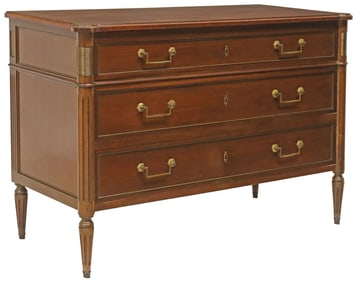 FRENCH LOUIS XVI STYLE MAHOGANY THREE-DRAWER COMMODE