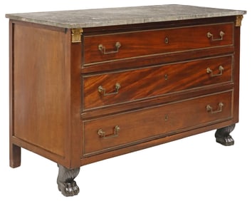 FRENCH MARBLE-TOP MAHOGANY COMMODE