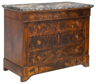 FRENCH LOUIS PHILIPPE PERIOD MARBLE-TOP BURLED WALNUT COMMODE