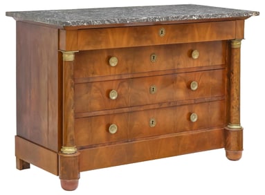 FRENCH EMPIRE STYLE MARBLE-TOP MAHOGANY COMMODE