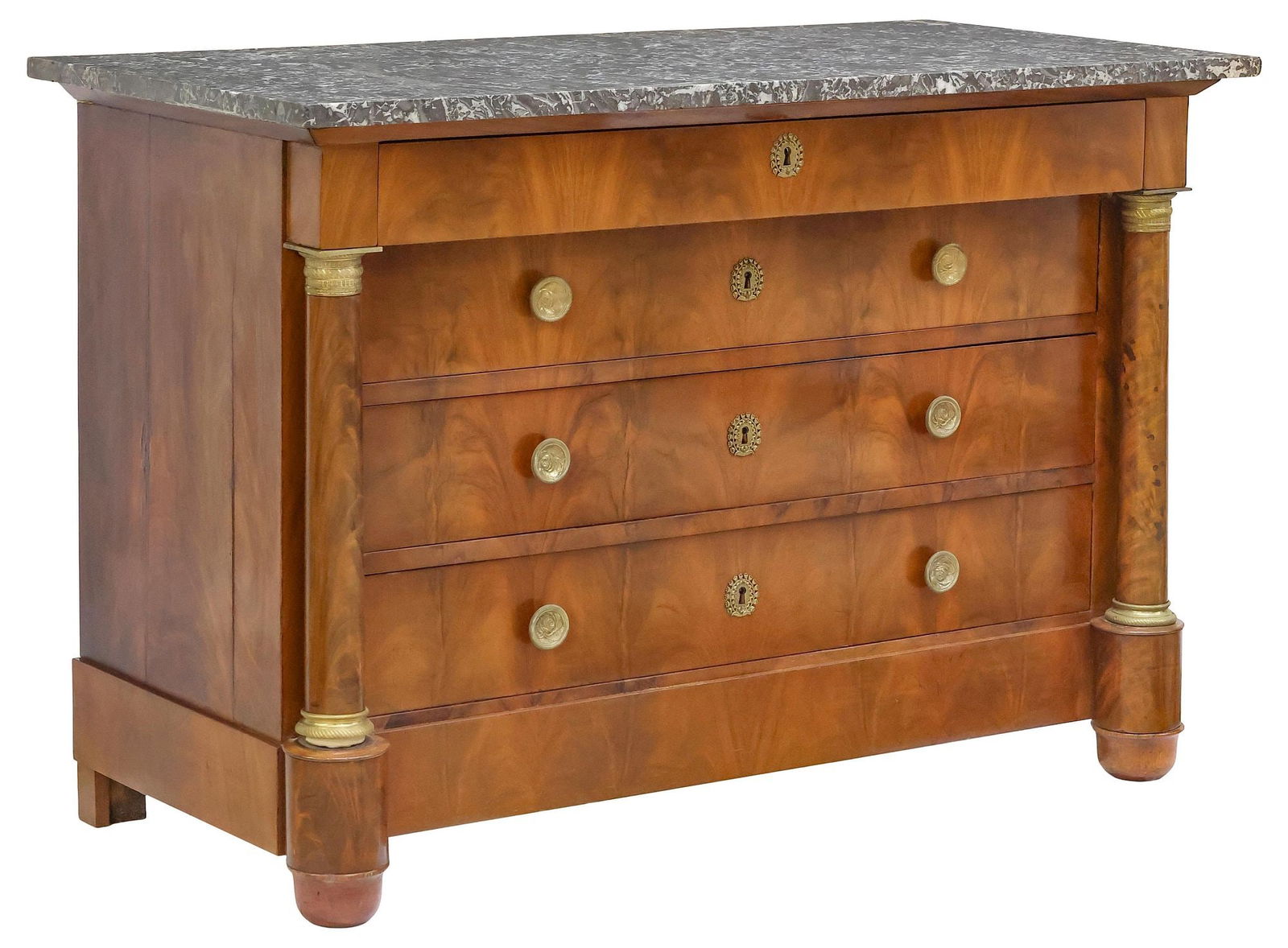 FRENCH EMPIRE STYLE MARBLE-TOP MAHOGANY COMMODE (1 of 5)
