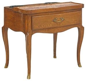 FRENCH LOUIS XV STYLE MARBLE-TOP OAK CELLARETTE / CHAMPAGNE TABLE