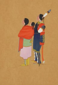STEPHEN MOPOPE (1898-1974) NATIVE AMERICAN FAMILY PAINTING