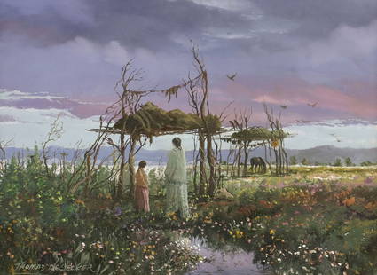 THOMAS deDECKER (B.1951) PAINTING, 'FAREWELL DAD & HUSBAND' 12" X 16": Framed oil on board painting, &quot;Farewell Dad and Husband,&quot; signed lower left Thomas deDecker (American, b.1951), titled and dated 2025 with additional artist&#39;s signature verso, sight: app