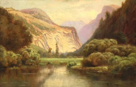 ROBERT ATKINSON FOX (1860-1935) PAINTING, YOSEMITE VALLEY LANDSCAPE, 12" X 18"