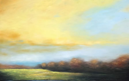 KIRK MULLENAX (1960-2024) ABSTRACT SUNLIT LANDSCAPE PAINTING, 30" X 47.5"
