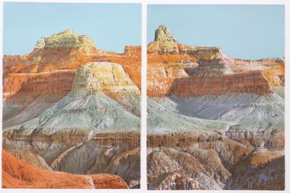 MERRILL MAHAFFEY (B.1937) SOUTHWEST LITHOGRAPH DIPTYCH, 'CANYON TEMPLES'