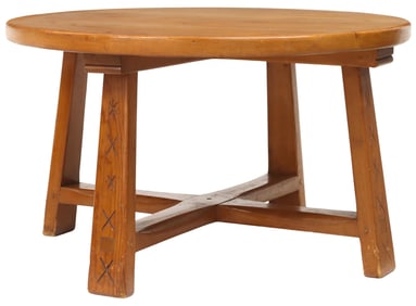 SOUTHWEST DATCHA RANCH CIRCULAR SLAB-TOP PINE COFFEE TABLE