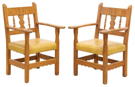 (2) SOUTHWEST DATCHA RANCH CARVED PINE DINING ARMCHAIRS