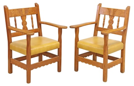 (2) SOUTHWEST DATCHA RANCH CARVED PINE DINING ARMCHAIRS