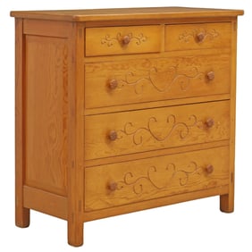SOUTHWEST DATCHA RANCH CARVED PINE FIVE-DRAWER DRESSER