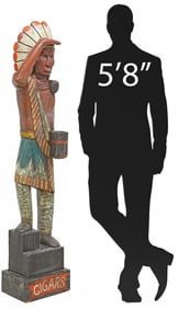 NEAR-LIFE-SIZE CARVED & PAINTED WOOD CIGAR STORE INDIAN, 66.5"H