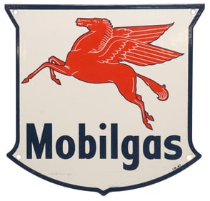 VINTAGE 1947 MOBILGAS PEGASUS LOGO PORCELAIN PUMP PLATE SIGN