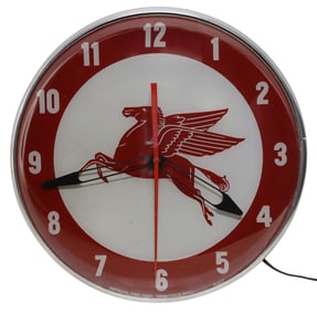 VINTAGE AMERICAN TIME CORP. PEGASUS MOBIL ILLUMINATED WALL CLOCK, 1948