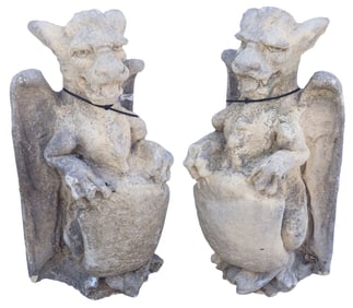 (2) CAST STONE GARDEN STATUARY, HERALDIC GARGOYLES