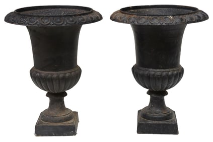 (2) NEOCLASSICAL CAST IRON GARDEN CAMPANA VASES