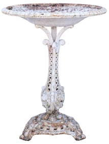 WHITE-PAINTED CAST IRON GARDEN BASIN OR BIRD BATH
