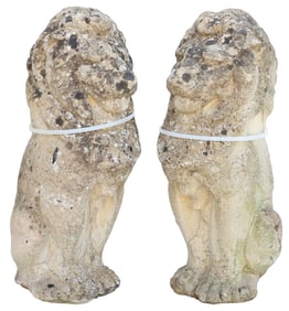 (2) CAST STONE GARDEN STATUARY, SEATED LIONS