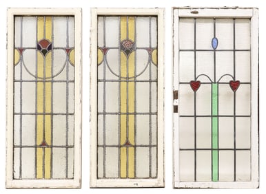 (3) LARGE ENGLISH ARCHITECTURAL STAINED & LEADED GLASS WINDOWS