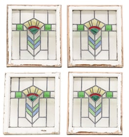 (4) ENGLISH ARCHITECTURAL STAINED & LEADED GLASS WINDOWS