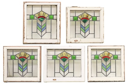 (5) ENGLISH ARCHITECTURAL STAINED & LEADED GLASS WINDOWS