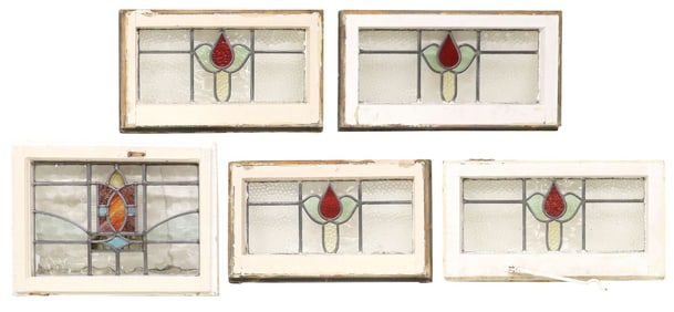 (5) ENGLISH ARCHITECTURAL STAINED & LEADED GLASS WINDOWS
