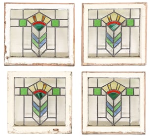 (4) ENGLISH ARCHITECTURAL STAINED & LEADED GLASS WINDOWS