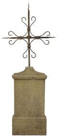 FRENCH GOTHIC STYLE CAST IRON & STONE MARKER