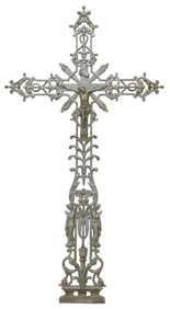 FRENCH PAINTED CAST IRON CRUCIFIX CROSS, 19TH C.