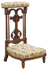 FRENCH CARVED & UPHOLSTERED MAHOGANY PRIE DIEU/ PRAYER KNEELER