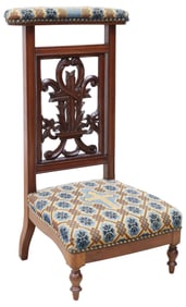 FRENCH CARVED MAHOGANY NEEDLEPOINT PRIE DIEU/ PRAYER KNEELER
