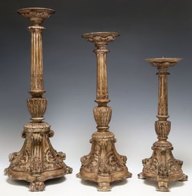 (3) JOHN-RICHARD BAROQUE STYLE CAST COMPOSITE CANDLE PRICKETS
