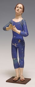 SPANISH COLONIAL CARVED RELIGIOUS SANTO FIGURE, GLASS EYES
