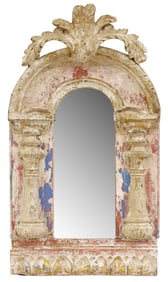 ITALIAN ARCHITECTURAL TABERNACLE DOOR WALL MIRROR, 24.5" X 13.5"