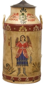 MILK CAN TABLE LAMP PAINTED WITH CUSCO SCHOOL STYLE ARCHANGELS