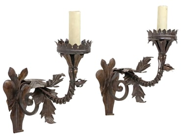 (2) SPANISH COLONIAL-STYLE WROUGHT IRON 1-LT WALL SCONCES