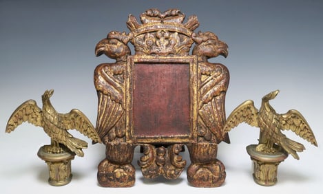 (3) SPANISH GILTWOOD BOOKSTAND & ITALIAN EAGLE-FORM FINIALS