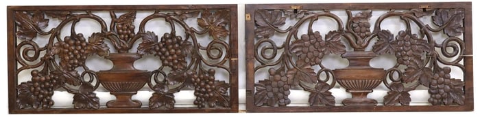 (2) ARCHITECTURAL CARVED WOOD GRAPE VINE WALL PANELS